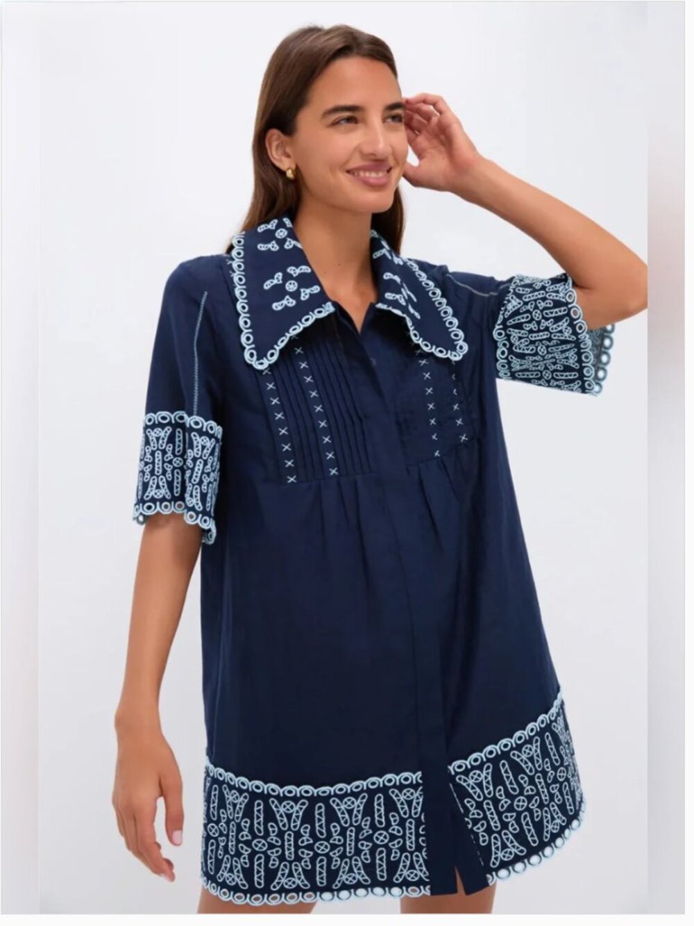 NWT Tuckernuck Linen Eyelet Delphine Mini Dress Navy Size Large Resort Beach